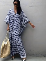 Robe longue de plage imprimée feuilles en rayonne à manches chauve-souris, col en V, ceinturée, grande taille pour femme, maillot de bain de vacances, vente en gros personnalisée