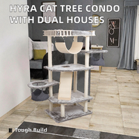 Hyra Classic Arbre à chat avec condo, poteaux à gratter en sisal, plateforme en peluche, 3 niveaux, deux niches, 125 cm, pour chats d'intérieur, emballage carton