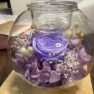 Juego de Portavelas con Cúpula de Cristal y Rosas Secas Preservadas Eternas - Decoración de Lujo para el Hogar, Regalos para Propuesta de Matrimonio y Compromiso - Product Image 6