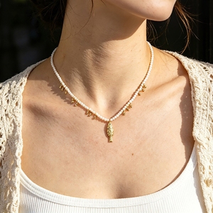 Collier pendentif en métal style nautique européen et américain pour femme, design de niche avec pierre naturelle - Product Image 2