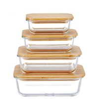 Linuo marque privée boîte à lunch bento micromave sans BPA conteneurs de stockage en verre avec couvercle en bambou