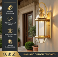 Lámpara de Pared para Exteriores H65 de Latón Sólido, IP65 Impermeable, Acabado Dorado Clásico Europeo, para Jardín, Entrada, Puerta, Fachada, Patio