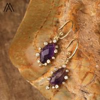 Pendientes de gancho de cristal de moda romántica curación de piedras preciosas naturales forma de ojo de caballo diamantes de imitación oro aniversarios fiestas regalo
