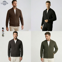 Blouson zippé en mélange de coton pour homme, marron, en maille côtelée épaisse, style bomber, avec col en fausse fourrure, pour vêtements d'extérieur de luxe en hiver, logo personnalisé