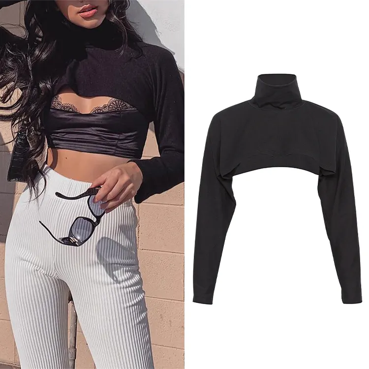 Professional Clothing Vendor Fashion Aesthetic Clothing Pullover Tees Women Black Sexy Long Sleeve Crop Top