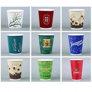 Vasos de Papel Desechables Personalizados con Tapa, Vasos de Doble Pared con Rayas para Té y Café Calientes - Product Image 6
