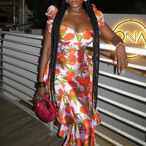 Nuevo Vestido Largo Halter con Estampado Floral para Verano, Vestido Boho Dulce para Vacaciones con Dobladillo con Volantes y Diseño de Cintura Media, a la Moda - Product Image 1