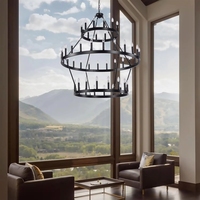 Lustre rond à 3 niveaux de style bougie, noir vintage, pour salon, plafond haut, mosquée musulmane, personnalisé, grand chandelier