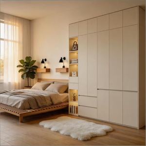 <span class=keywords><strong>Armadio</strong></span> Moderno di Lusso Bianco Crema con Mensole LED Integrate, Mobile Minimalista per Camera da Letto con Cassetti - Product Image 2