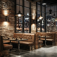 Luxe européen marron carré en bois cuir commercial Pizza Hut Coffee Shop Restaurant canapé stand Table siège canapé meubles