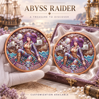 Médaille de collection en cuivre 999 Abyss Raider 3D en relief UV coloré, effet proof-like, 1 oz et 5 oz, artisanat métallique, art pirate