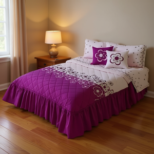 Juego de Edredón Magenta Floreta, Tamaño Doble, Diseño Floral, Estilo Princesa con Volantes, Ropa de Cama para Toda Temporada - Product Image 2