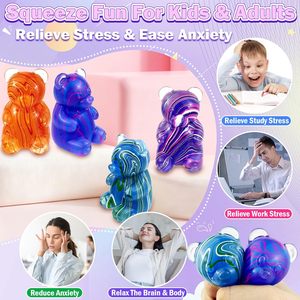 Jouets à presser en forme d'ours texturés et colorés, remplis de maltose, pour le jeu sensoriel, soulagement de l'anxiété, concentration, unisexe, 5 à 7 ans, matériau TPE - Product Image 4