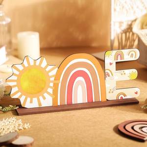 Baby Girls Year Old Birthday Party Decoration Ornament Photo Props Bohomain Rainbow One Letter <b>Sign</b> Wooden Centerpiece - Product Image 1