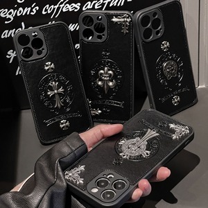 Étui de téléphone en cuir gothique rétro avec croix, coque de luxe en métal gaufré en forme de croix pour iPhone 17 16 15 Pro Max, étui de protection antichoc - Product Image 5