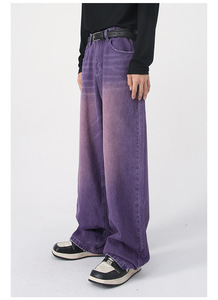 Jeans en denim pour homme, style violet personnalisé, coupe baggy, jambe large, taille haute, surdimensionné, streetwear Y2K - Product Image 4