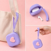 Porte-monnaie en silicone pour femme, organiseur d'écouteurs, petit sac carré, breloque, étanche, motif géométrique, style frais et doux, pour enfants
