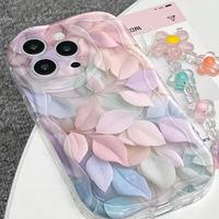 Coque de téléphone portable INS brillante et colorée avec fleurs et chaîne pour iPhone 11, 16 Pro, 17, 18 Pro Max – Coque arrière crème