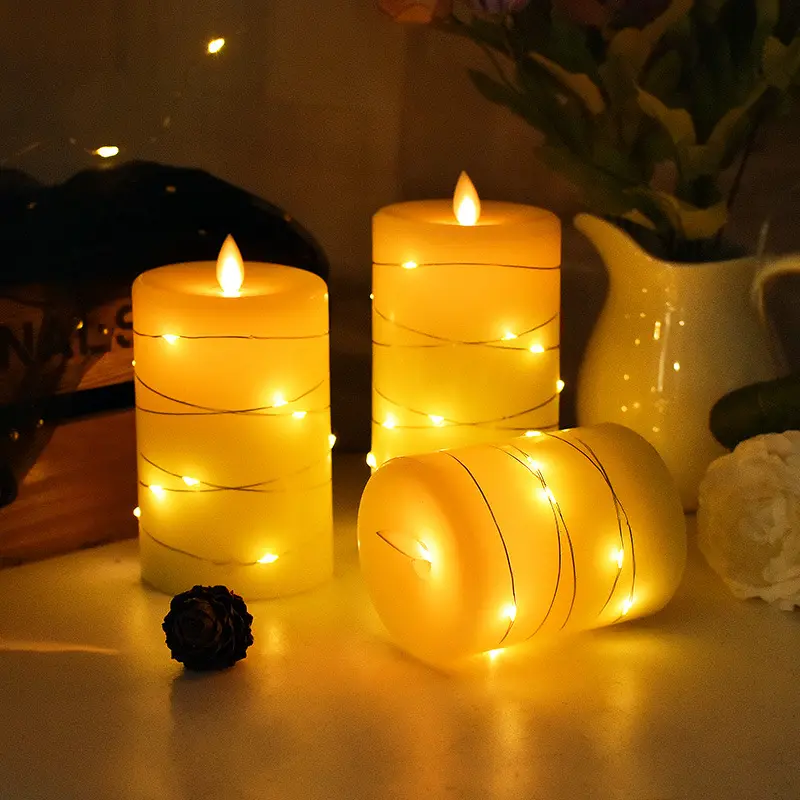 3 PCS/set Amazon Bestseller Moving Wick LED Pillar Candles Paraffin Wax with Realistic Flame for Elegant Wedding