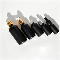Flacon en verre cosmétique pour huile essentielle, soin de la peau, emballage personnalisé de luxe, noir mat, avec compte-gouttes, 5 ml, 10 ml, 15 ml, 20 ml, 30 ml, 50 ml, 100 ml