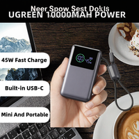 Batterie externe portable mini 10000mAh 45W à charge rapide avec écran LED et câble USB-C |   Compatible iPhone 17/16 pour S25 Gris
