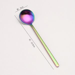Cuillères en acier inoxydable à long manche, couleur arc-en-ciel, 15 cm, qualité alimentaire, écologiques, sans BPA, lavables au lave-vaisselle, réutilisables, ensemble de vaisselle - Product Image 5
