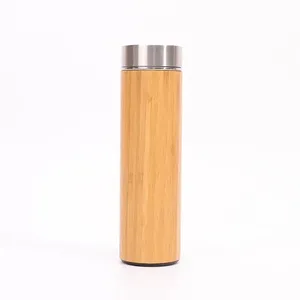 SY45 Customized Stainless steel Eco Friendly Bamboo Coffee Travel Bottle with Temperature Display Lid Smart Tea Mug Bottle