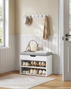 SENYU Modern White <b>Shoe</b> Rack <b>Bench</b> with 3 Shelves <b>Storage</b> Organizer <b>for</b> Entryway Home Furniture Minimalist Design Freestanding - Product Image 2