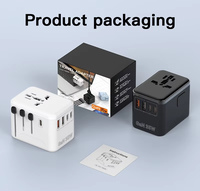 Adaptor konverter colokan internasional, Adaptor perjalanan Universal Multi steker 3 tipe-c + 2 USB untuk perjalanan