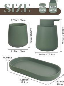 Ensemble <span class=keywords><strong>de</strong></span> <span class=keywords><strong>salle</strong></span> <span class=keywords><strong>de</strong></span> <span class=keywords><strong>bain</strong></span> trois pièces en céramique durable <span class=keywords><strong>de</strong></span> style européen <span class=keywords><strong>vert</strong></span> mat avec distributeur <span class=keywords><strong>de</strong></span> savon moussant, porte-brosse à dents et plateau <span class=keywords><strong>de</strong></span> toilette - Product Image 2