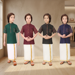 Conjunto de Kurta y Dhoti de Algodón para Niños, Ropa Étnica Tradicional India, Diwali/Boda, Corte Regular Informal, Largo hasta el Tobillo, para Todas las Temporadas - Product Image 3
