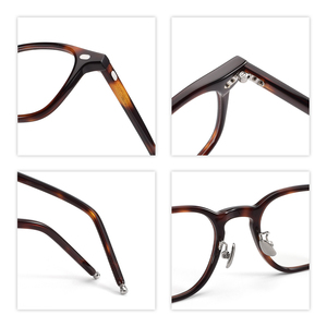 Montures de lunettes optiques vintage carrées et rondes en acétate <span class=keywords><strong>ambré</strong></span> - Accents minimalistes à rivets - Product Image 4