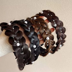 Nuova parrucca treccia a spina di pesce fascia alta con teschio di perle intrecciate a mano treccia intrecciata con frangia stile coreano fascia per capelli - Product Image 1