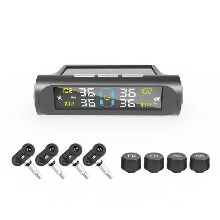 RXTSQI Tire Pressure Monitoring System,4 External Sensors Wireless Solar TPMS Tire Pressure Monitor System Real Time Pressure And Temperature Alarm