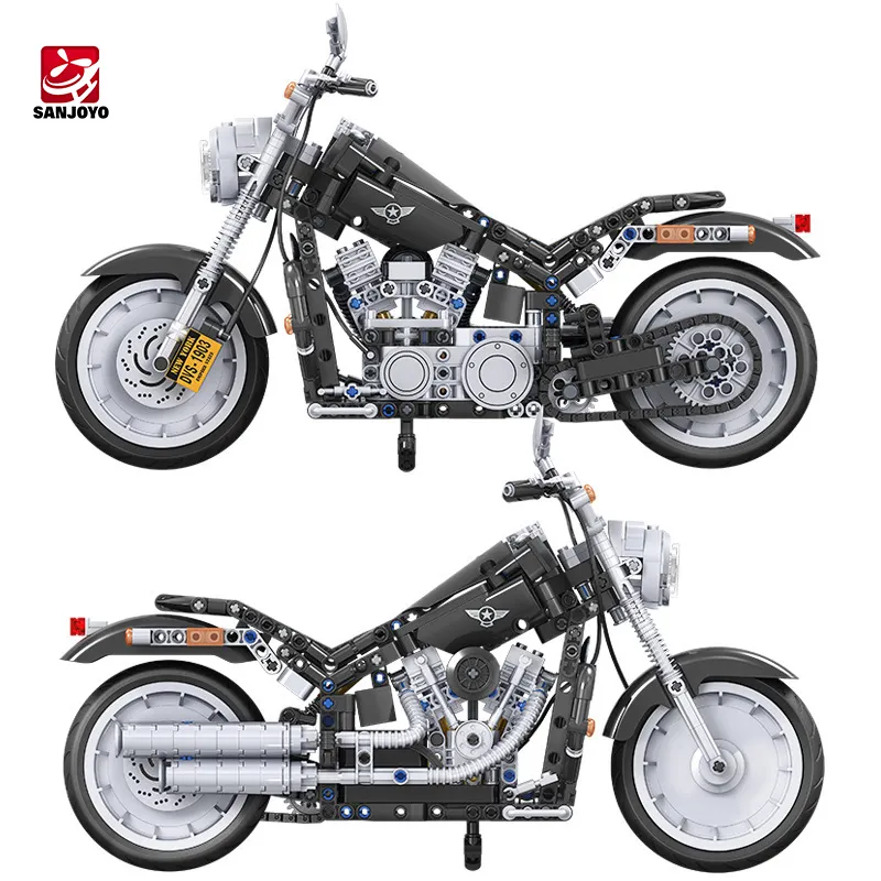 SJY-7049 American Simulation Motorcycle Model Assembled Small Particle Building Blocks Motorcycle Model Children Gift