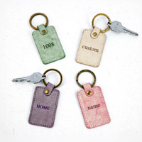 Porte-clés en cuir véritable personnalisé avec initiales gravées, logo, design rectangulaire minimaliste pour cadeaux promotionnels