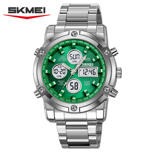Skmei 2556 Branded Boys Digital Watch Hot Sale Steel Strap Double Display Multifunction Heavy Duty Low MOQ Business Reloj Watch