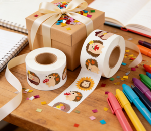 Pegatinas Adhesivas de Erizo Otoñal, 1000 Unidades, 2 Rollos, Material de Papel para Decoración de Aulas, Oficinas, Fiestas y Niños - Product Image 1