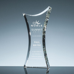 Fábrica al por mayor claro en blanco cristal Premio fabricante personalizar cristal trofeo Gemini cristal trofeo con swooping superior - Product Image 2