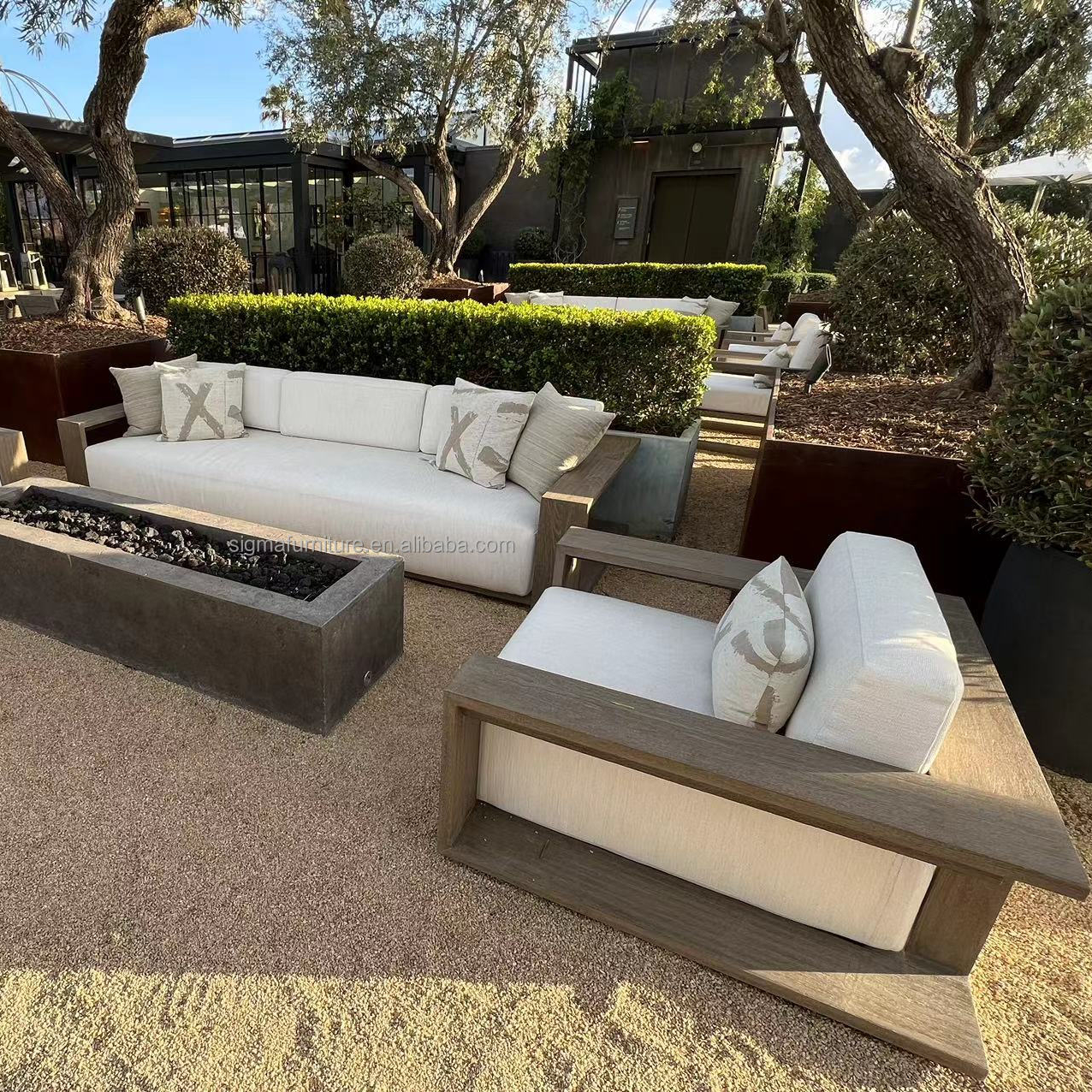 Fashionable garden sofas new arrival modern patio set teak wood outdoor furniture