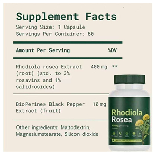 Capsules de Rhodiola Rosea 400 mg par dose, anti-stress, favorise le sommeil, la clarté mentale, la concentration, renforce le système immunitaire, complément alimentaire à base de plantes - Product Image 4