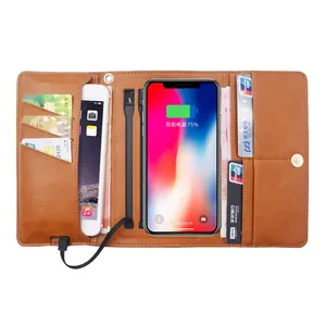 Wholesale 2021 echtem leder power bank telefon smart brieftasche für männer