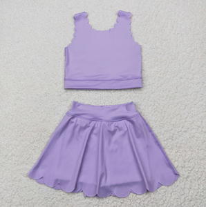 Ensemble débardeur et jupe athlétique festonné pour filles, tenue de yoga respirante pour enfants avec short intégré – Grande Vente - Product Image 2