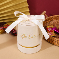Le plus récent luxe personnalisé Logo chaud imprimé petit cylindre boîte à tube rond velours mariage célébrité boîte d'emballage cadeau avec ruban cravate