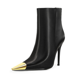 Nuovi Stivaletti da Donna Faction con Punta Affusolata e Tacco Alto, Chiusura ZIP, Suola in Gomma, Decorazioni Metalliche, Autunno Inverno, Aumento Altezza - Product Image 2