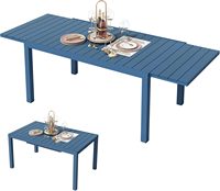 Table de salle à manger extensible moderne et durable pour cour, de 60 à 83 pouces, bleue |   Résistant aux intempéries, en HDPE/aluminium, pour l'extérieur, pour 4 à 8 personnes