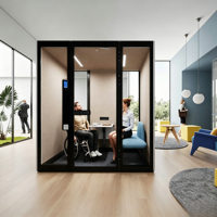 Espace de lecture intérieur, isolation acoustique, cabine de bureau insonorisée, salle de conférence insonorisée, cabine insonorisée avec table et canapé