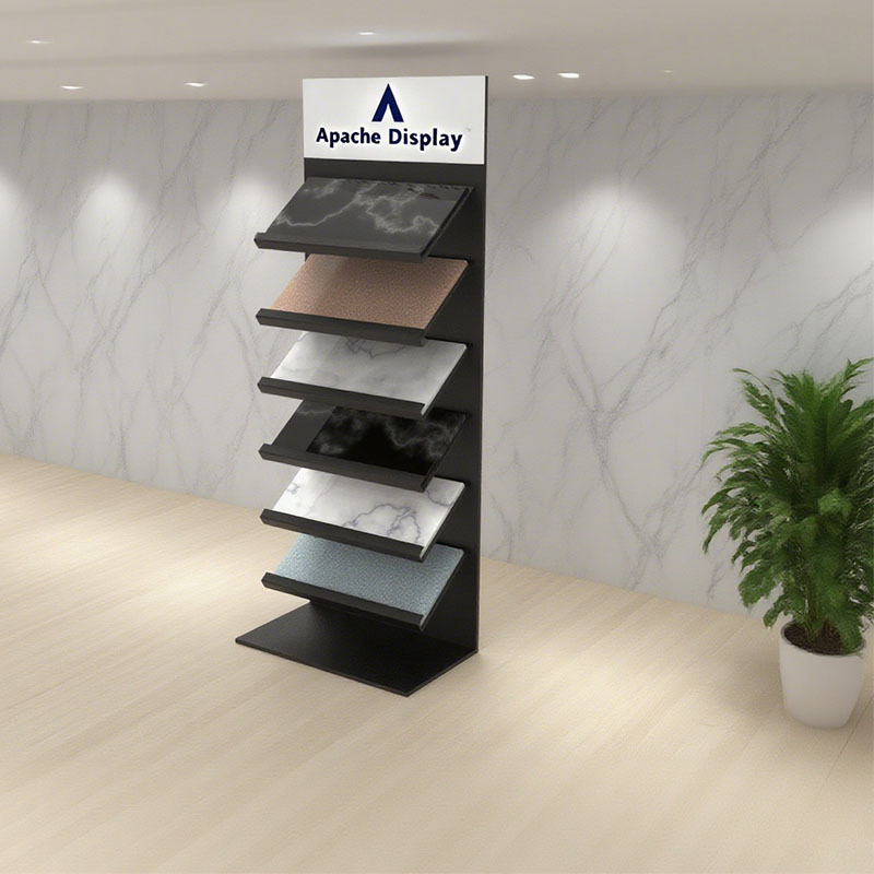 Apache Custom Metal Floor Granite Quartz Marble Ceramic Stone Tile Display Racks Showroom Display Stand with Header Wholesale — view 3