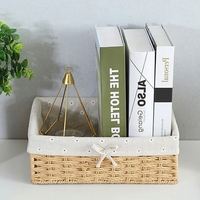 Panier de rangement pour cuisine, imitation rotin, panier à linge avec couvercles en bois, empilable, pour enfants, petit, sous l'étagère