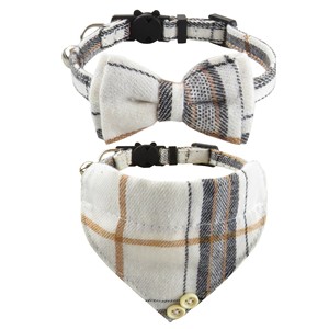 Ensemble collier et bandana à carreaux pour chien avec nœud papillon, fermeture à boucle réglable, style classique pour chiens toutes saisons - Product Image 1